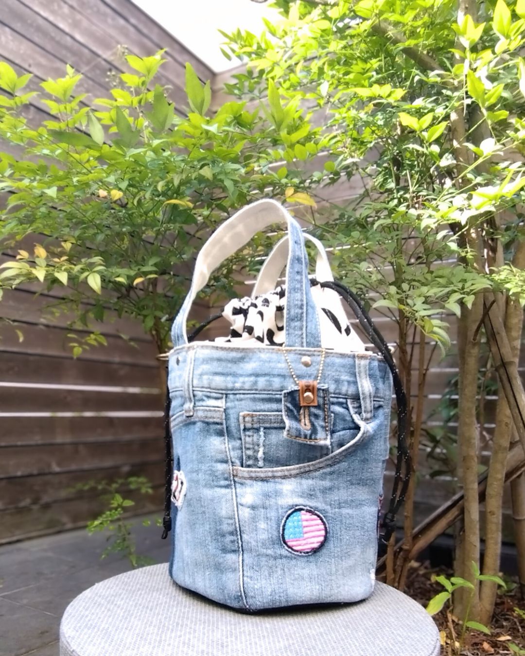 🆕№754【DENIM✖️アメカジバケツ型丸底ToteBag⚮̈】デニム