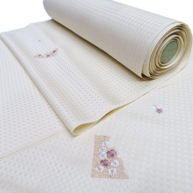 反物 着物 未仕立て 小紋 新古品 刺繍 女郎花色 多色 金 A1136-2