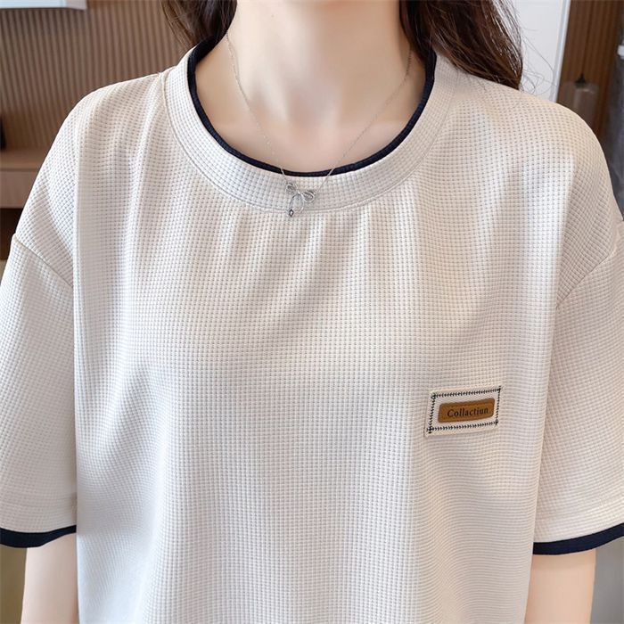 Tシャツ レディース 半袖 ワッフル編み 重ね着風 ゆったり