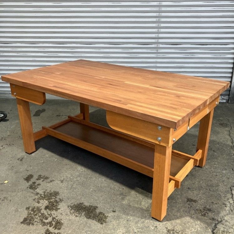 展示品※小傷アリ】作業台 ワークテーブル 木製 収納付 天然木 1500×900