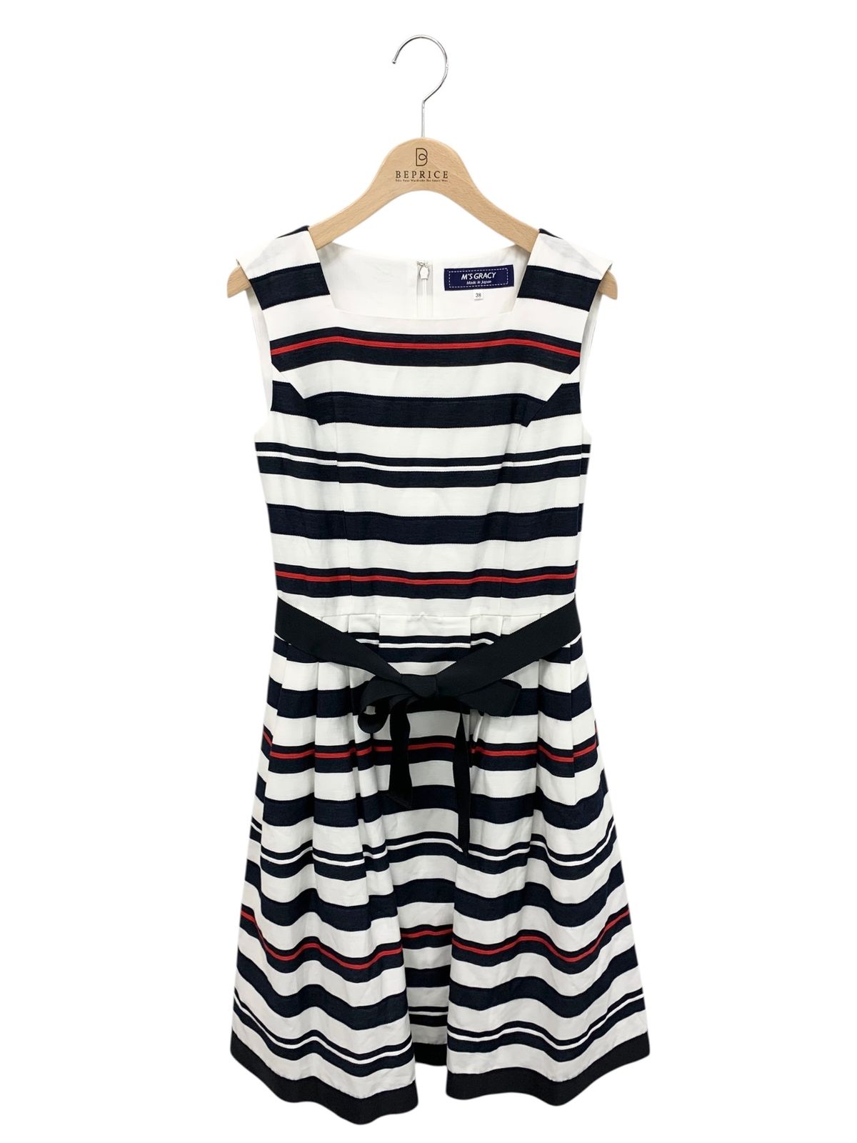 【極美品】エムズグレイシー 花柄 ドット半袖ワンピース リボン38 エムズグレイシー花柄半袖ワンピース サイズ38 極美品】エムズ