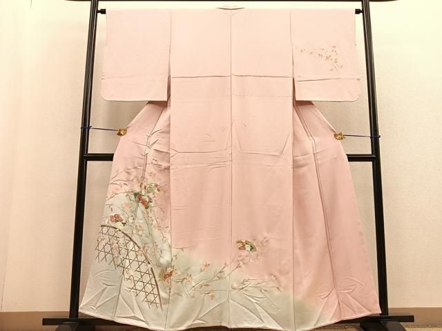 高級訪問着】 枝花文 暈し染め 銀彩 ロング丈 正絹 逸品✨