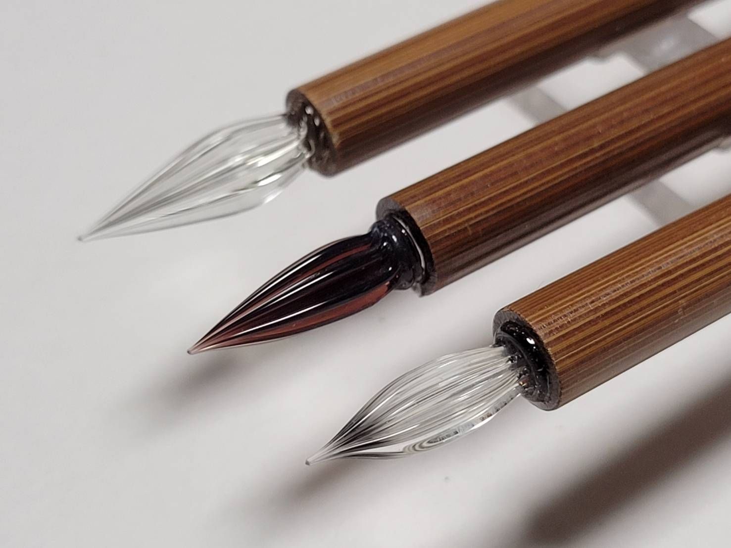 ガラスペン 3本セット 21.ガラスペン3種類3本セット 彩色矢竹軸【細字用】「ペン先が