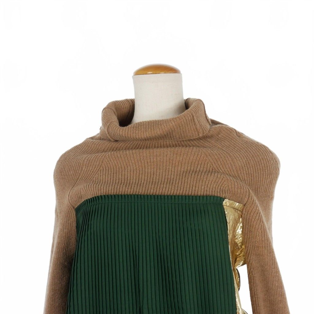 サカイ sacai 17AW ドッキング プリーツ ニット タートルネック 1 マルチカラー 緑 17-03387 レディース サカイ sacai 17AW ドッキング プリーツ ニット タートルネック