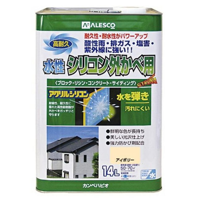 カンペハピオ ペンキ 塗料 水性 つやあり 外壁用 高耐久 防カビ剤入り 速乾性 水性シリコン外かべ用 アイボリー 14L
