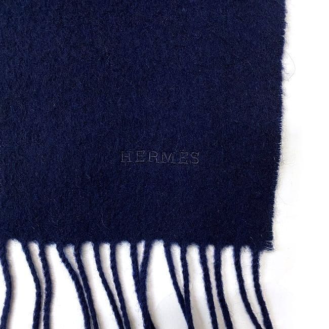 エルメス マフラー ネイビー クリーニング済み 美品 カシミア