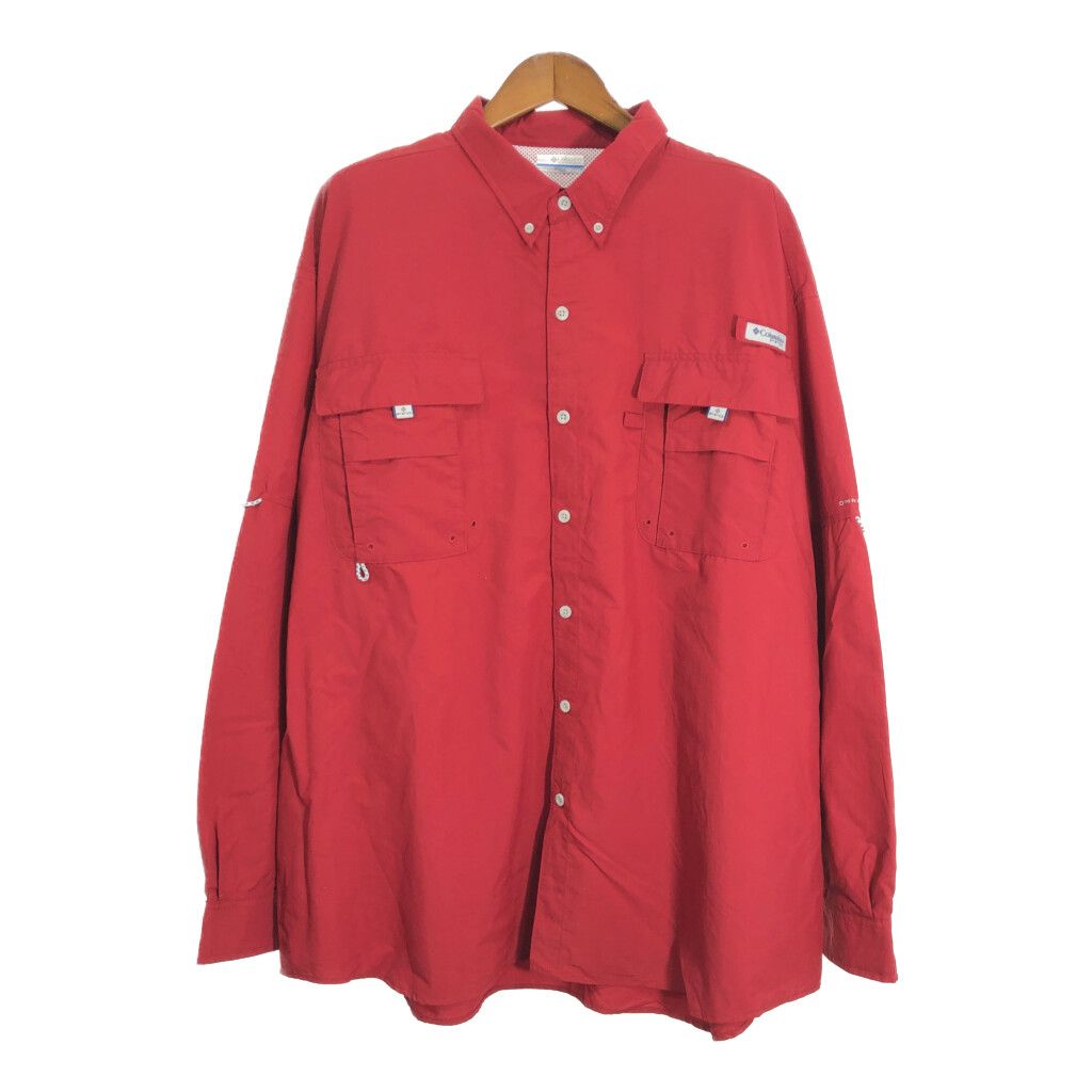 Columbia コロンビア PFG フィッシングシャツ アウトドア 大きいサイズ レッド (メンズ 3XL) 中古 古着 R7421