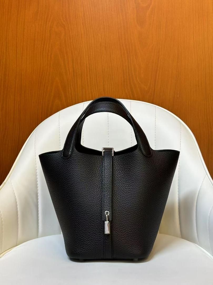 エルメス ピコタン ロック PM 黒×シルバー金具 ハンドバッグ%--