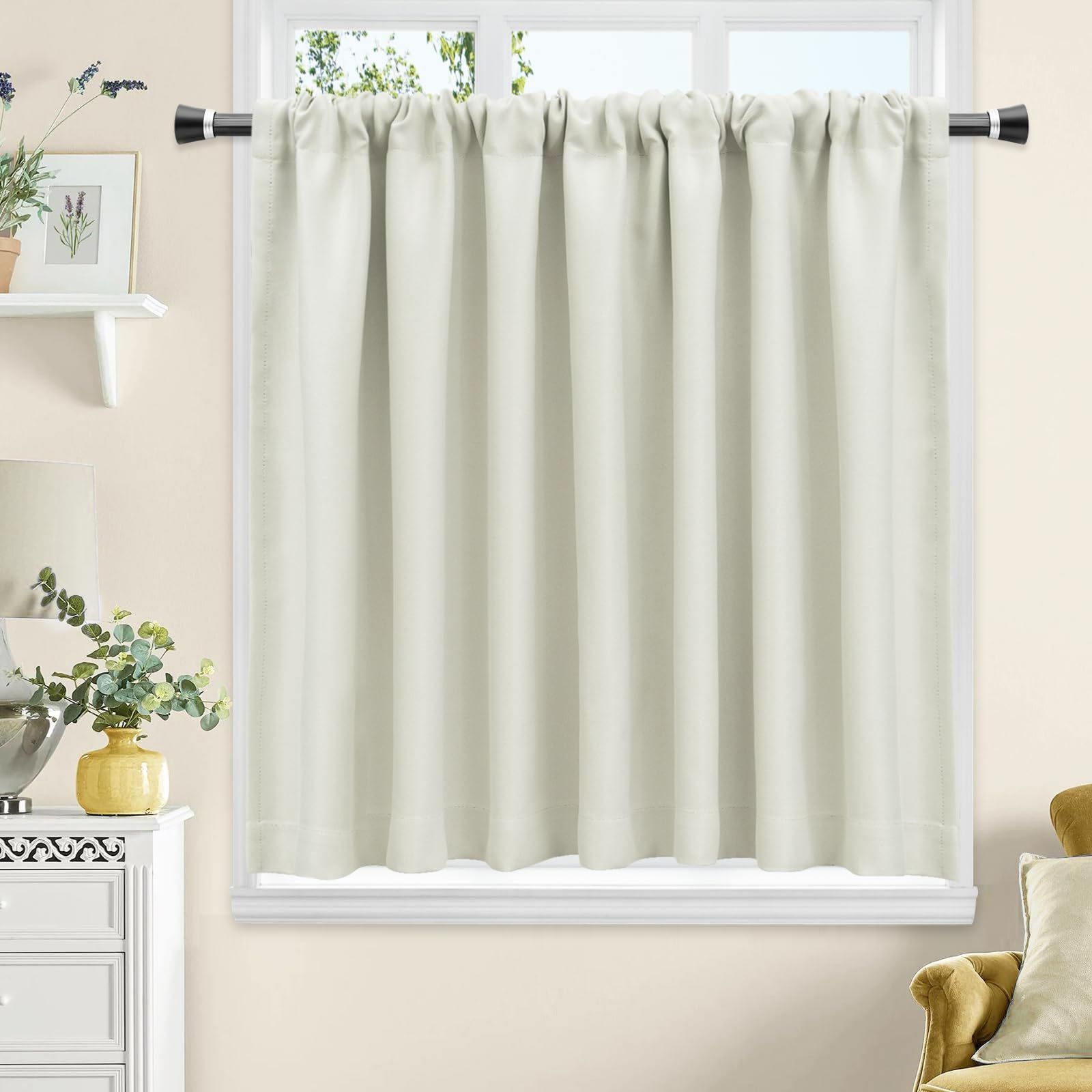 アイボリー_100x60 AooHome 遮光カーテン 小窓用 カフェカーテン 60cm丈 遮熱 断熱 アイボリー 1級遮光 高密度布製 目隠し 無地 UVカット 防寒 保温 省エネ 洗える 間仕切り 厚手 キッチン 浴室 トレ