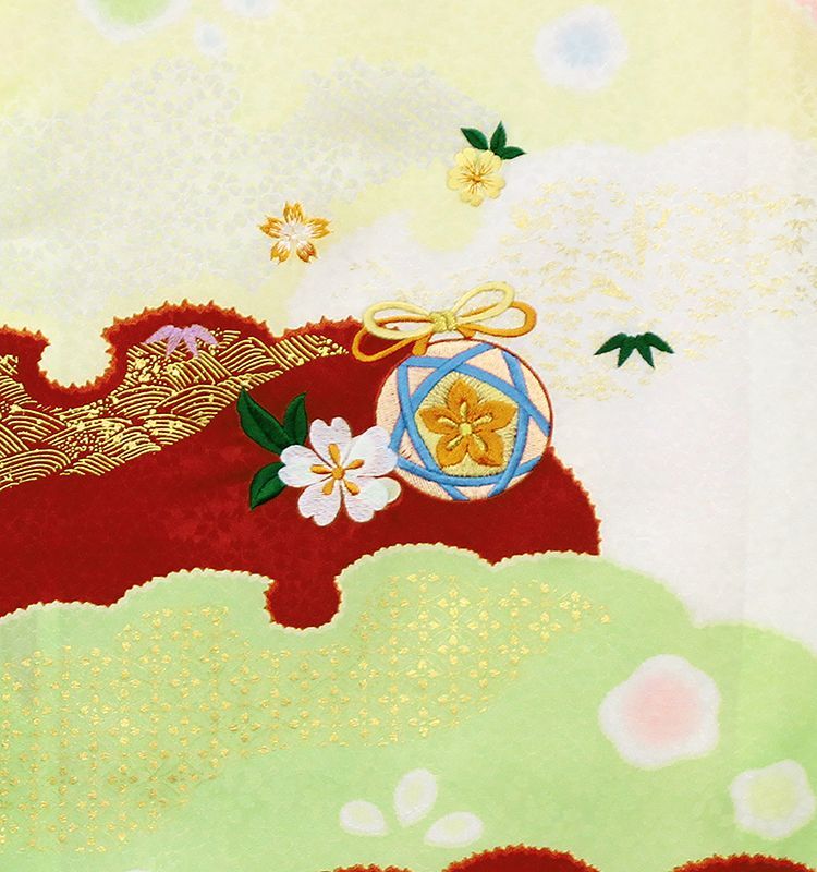 正絹特撰京友禅伝統工芸鹿の子染と多色刺繍工芸祝い王朝雪輪文 お祝着