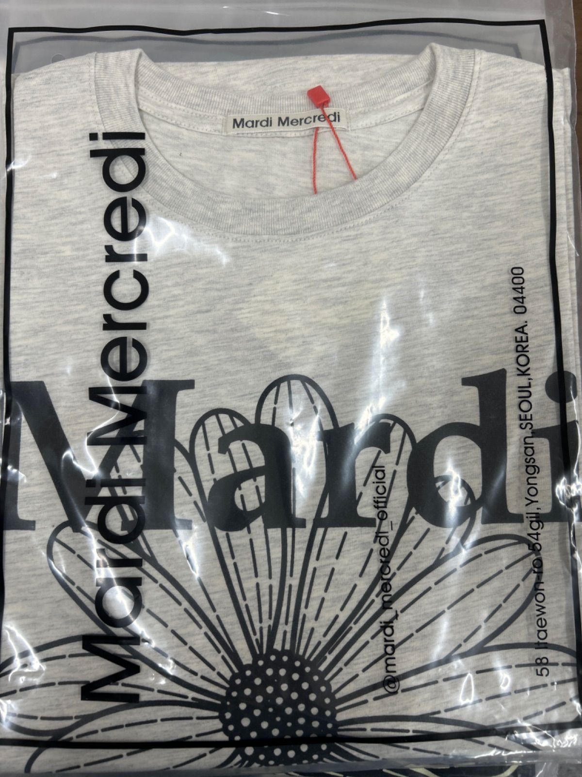 16日まで割引 新品 未使用 マルディ メクルディ Mardi Mercredi マルディメクルディ Tシャツ オートミール グレー ミックスグレー ブラックフラワー