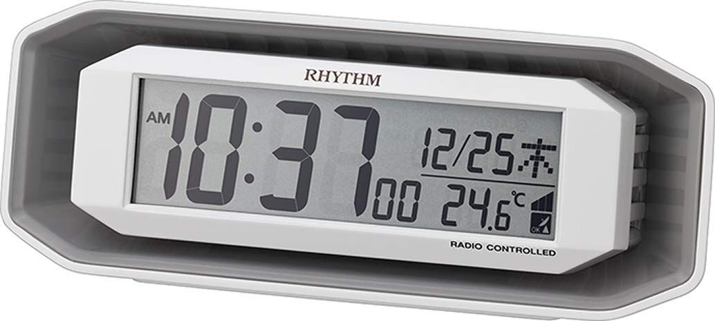 人気，100%新品 ホワイト リズム(RHYTHM) 大音量 目覚まし時計 電波時計 電子音 アラーム デジタル ホワイト 7.2x18.3x6.4cm 8RZ220SR03 置時計