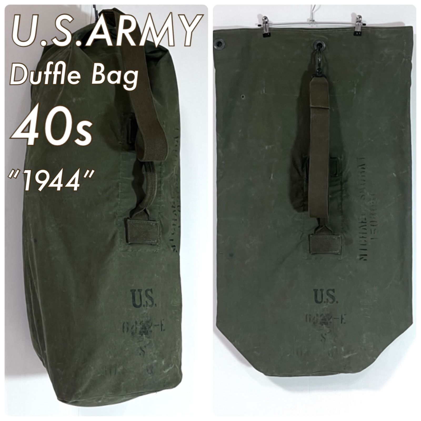 スペシャル 40s 1944年 U.S.ARMY WW2 大戦モデル 米軍実物 USステンシル ヴィンテージ ワンショルダー ダッフルバック キャンバス バラックバッグ ミリタリー オリーブグリーン カーキ OG-107 WWII p25053247