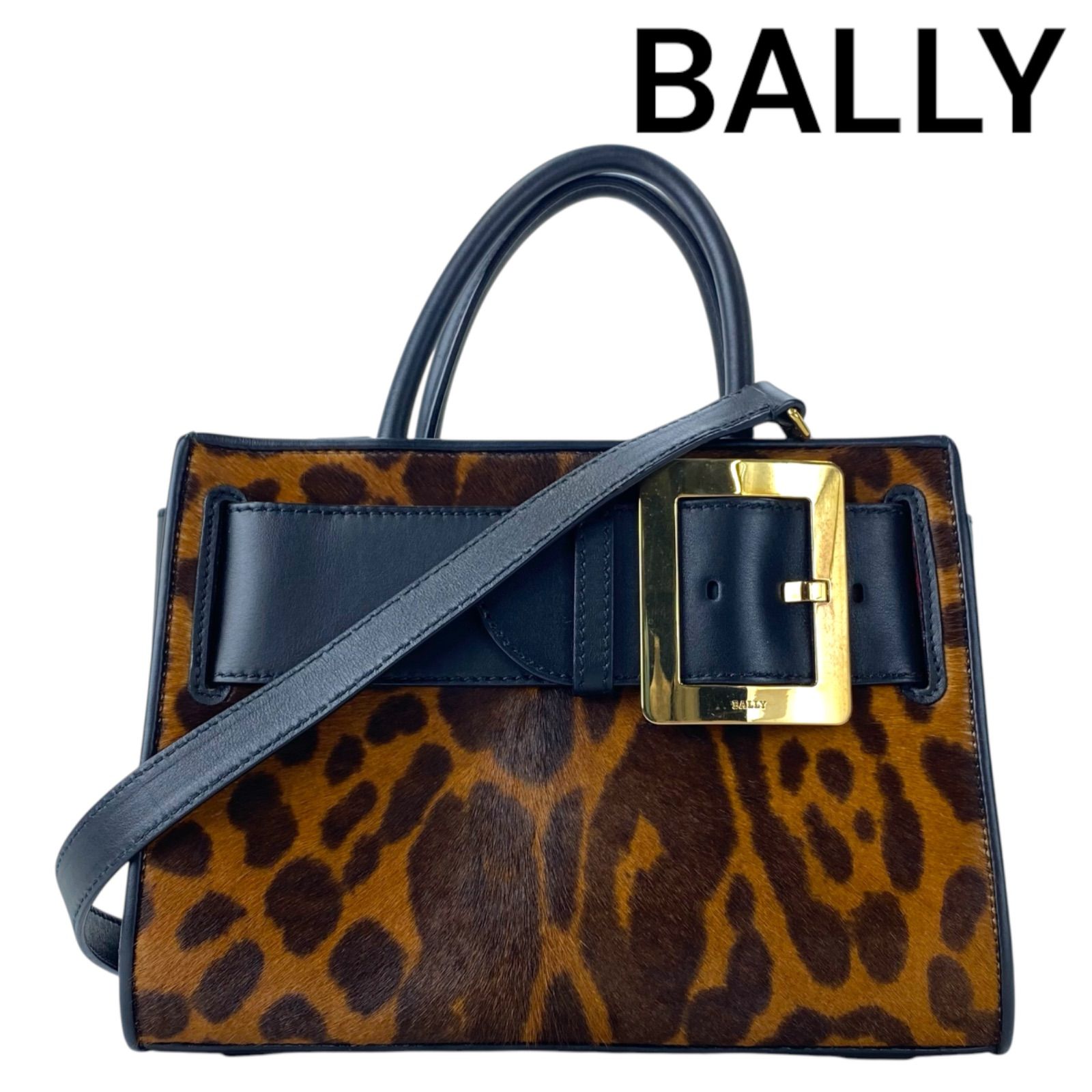 美品 バリー BALLY BELLE（ベル）ハラコレザー レオパード 豹柄 ハンド