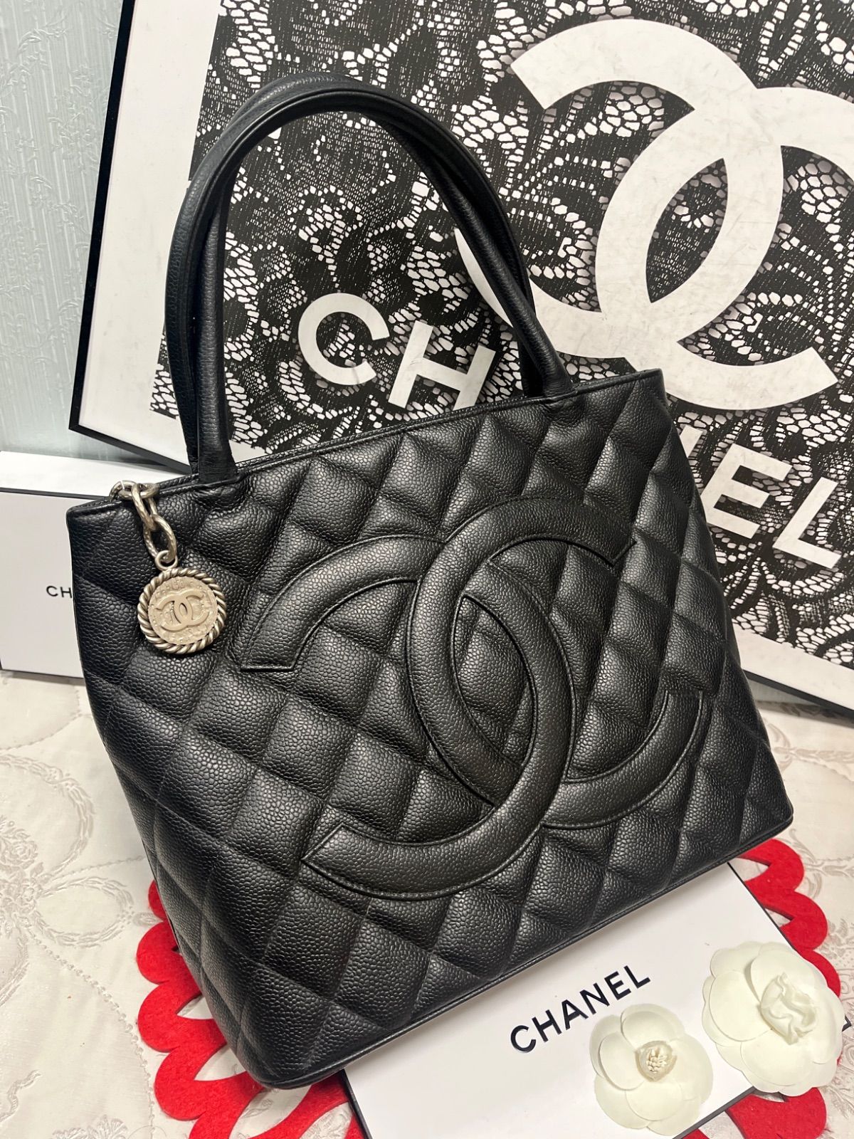 ☆極美品☆ シャネル　ココマーク　トートバッグ　キャビアスキン CHANEL ココマーク キャビアスキン トートバッグ