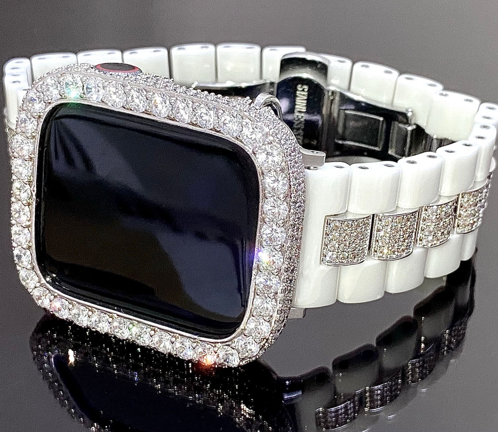 キラキラ Apple Watchダイヤカバーベゼル&超高級ホワイトセラミック-