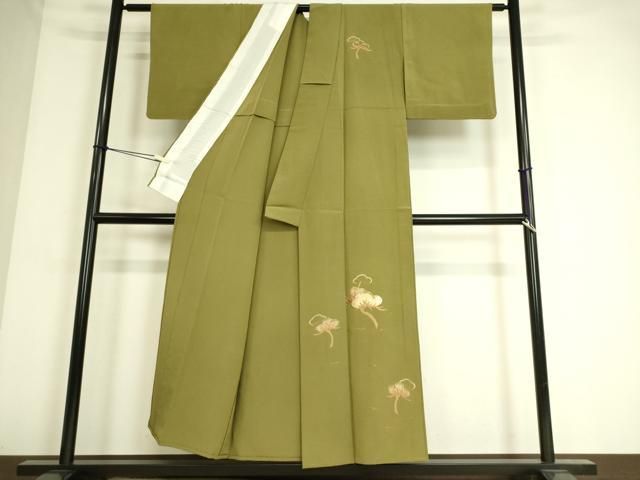 平和屋着物▽訪問着　単衣　竹屋町刺繍　老松　金糸　正絹　逸品　DAAS0497az 平和屋着物▽訪問着 単衣 竹屋町刺繍 老松 金糸 正絹 逸品 DAAS0497az