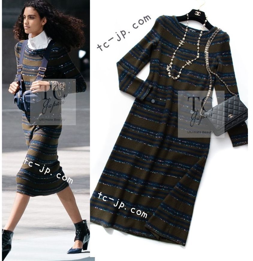 シャネル ワンピース CHANEL 31万 オリーブ グリーン ネイビー