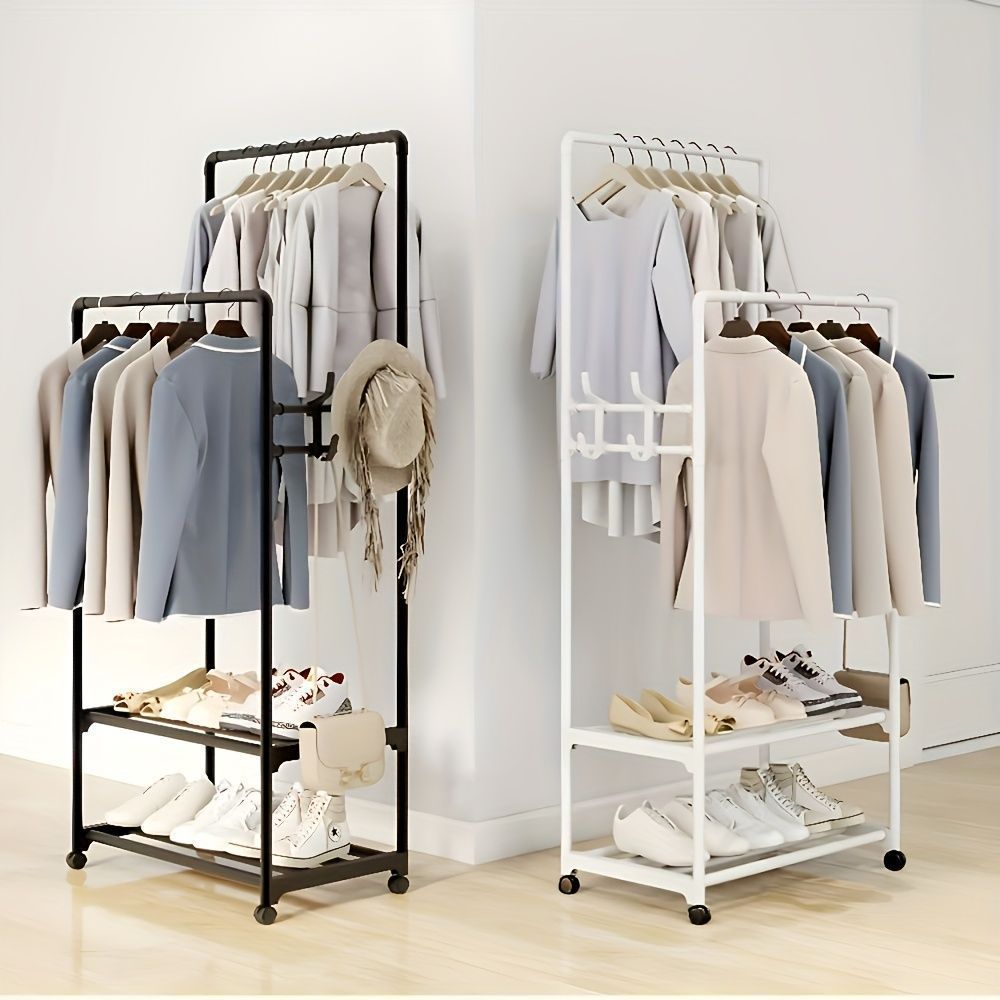 匿名配送 ポールハンガー ハンガーラック 北欧 おしゃれ 収納 子ども 統合された衣服ラック 2レベル フック収納ラック 帽子 ジャケット シャツ 靴 入り口用 棚 フック付き 収納ラック リビングルーム バスルーム 家 ビジネススペース 来客用 ホワイト ブラック