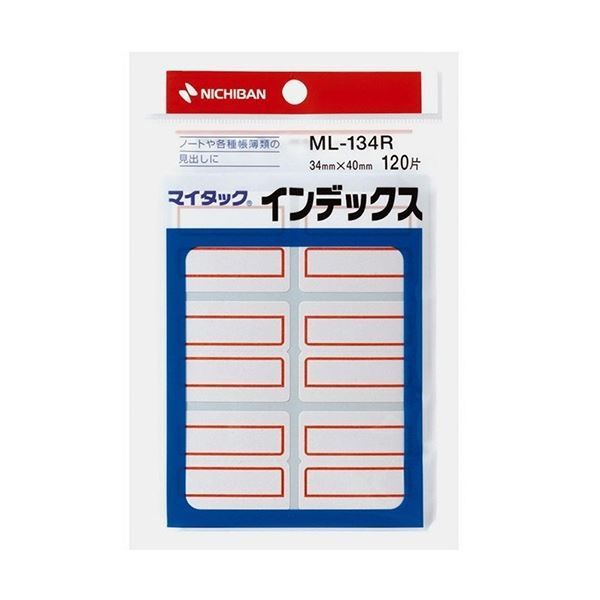 まとめ ニチバン マイタック インデックス紙ラベル 特大 40×34mm 赤枠 ML-134R 1セット 1200片 120片×10パック
