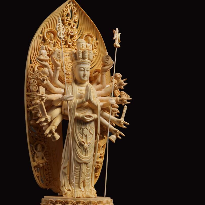 極上品 仏教美術 千手観音菩薩 精密彫刻 仏像 手彫り 木彫仏像 仏師手