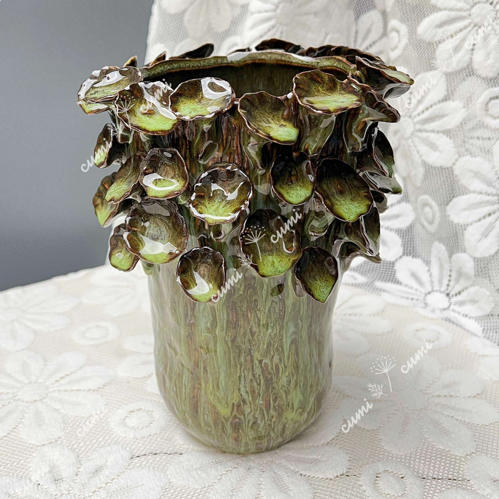 N0189 北欧 グリーン 立体 きのこ 豪華 高品質 花瓶 フラワーベース