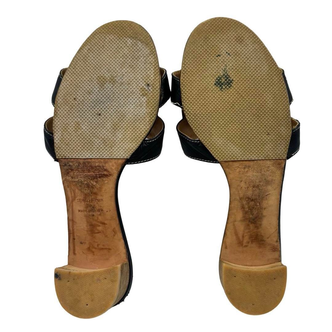  HERMES エルメス オアジス Oasis レザー ヒールサンダル ブラック 37.5 約24.5 cm MADE IN ITALY レディース ミュール サンダル ミュール