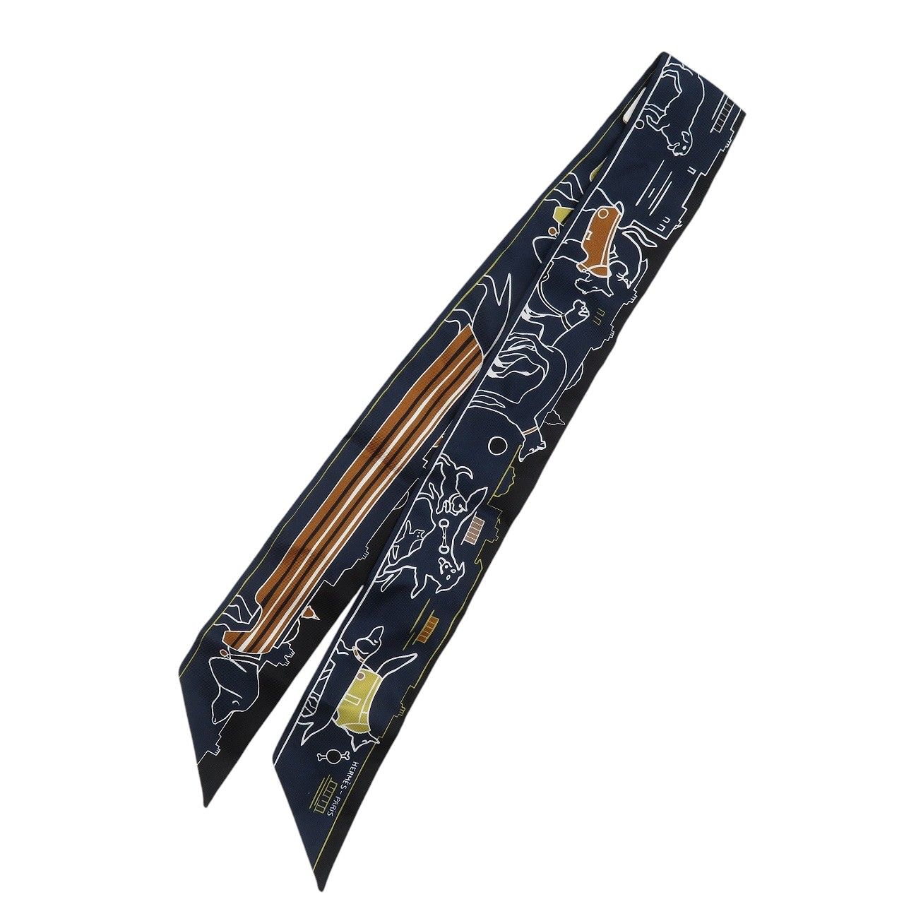 新品同様 エルメス ツイリー パリジャンの犬 H064116S 01 シルク