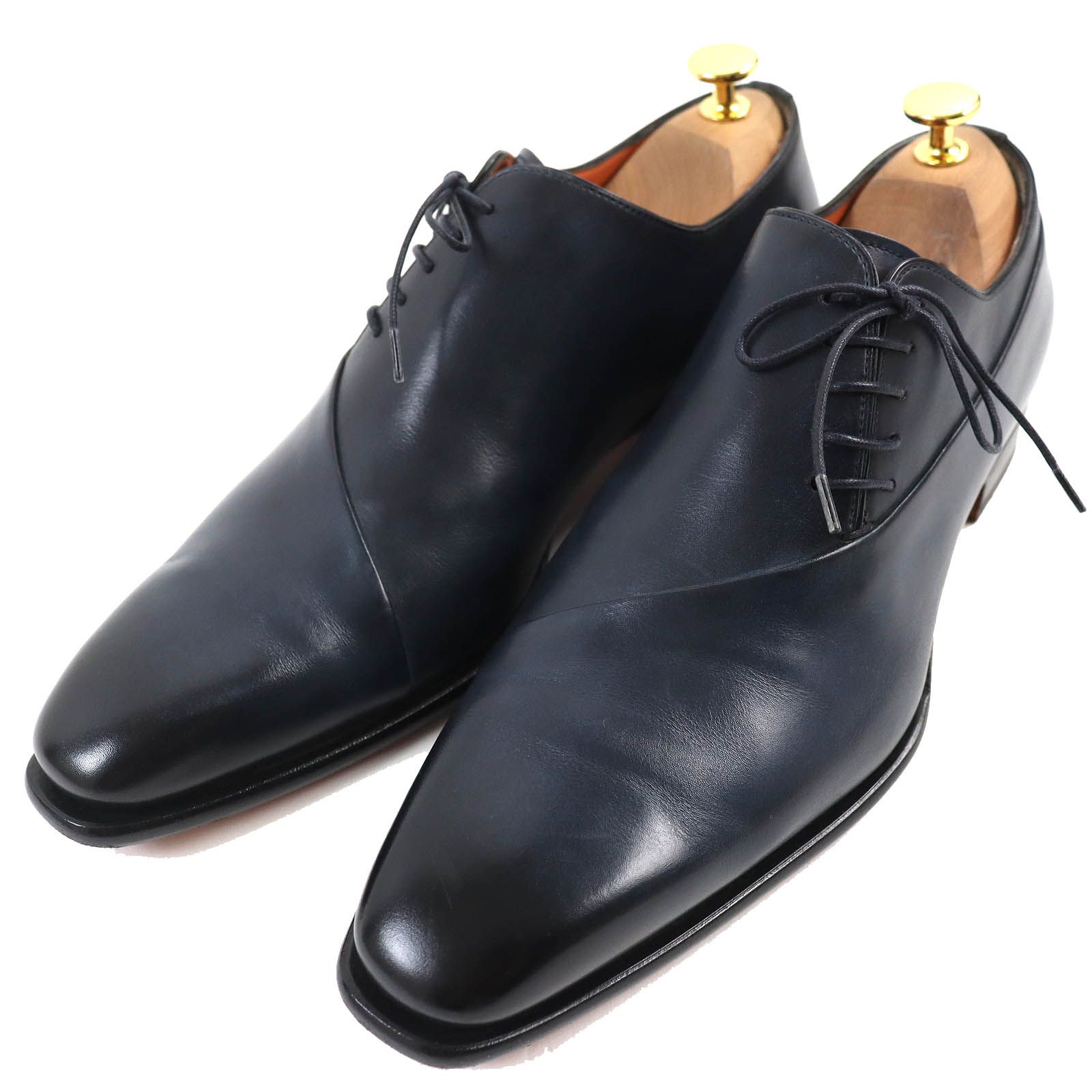 美品△Santoni サントーニ B69B プレーントゥ サイドレース ドレスシューズ レザーシューズ ネイビー 6.5 保存袋付き イタリア製  メンズ - メルカリ