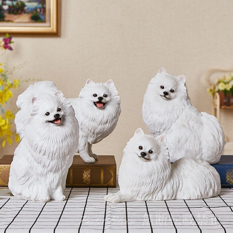 置物 オブジェ ポメラニアン 白 ホワイト 模擬犬 装飾品 かわいい クリエイティブ 室内装飾品 動物モデル 樹脂 リビングルーム 部屋 アニマル