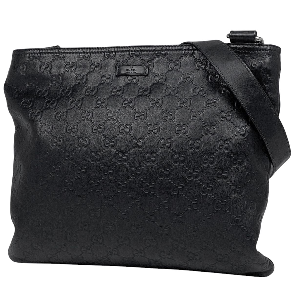 レア✨グッチ メッセンジャーバッグ シマ レザー ブラック GG柄　A4PC可 グッチ GUCCI グッチシマ ショルダーバッグ GG柄 斜め掛け