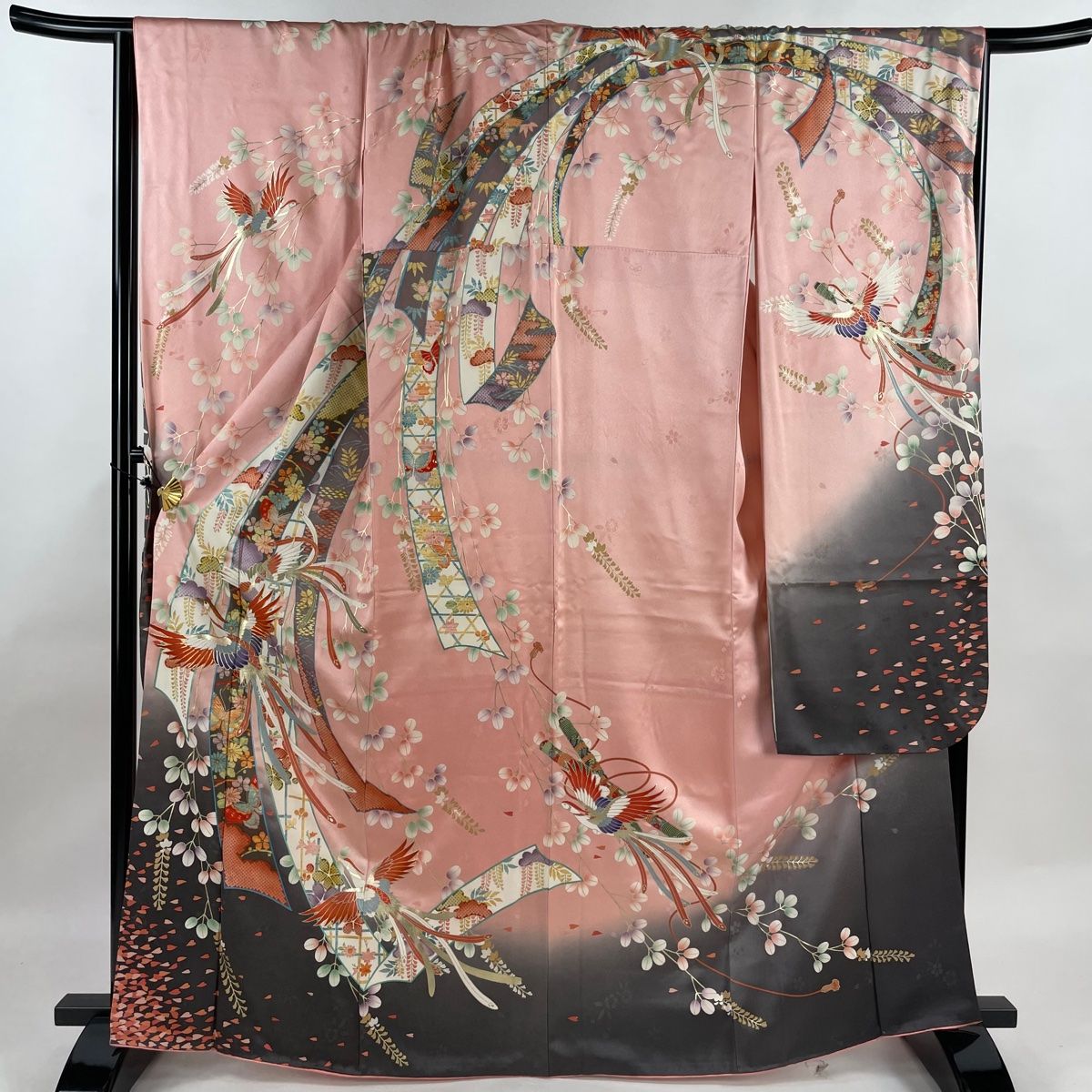 振袖 身丈166cm 裄丈68.5cm L 袷 熨斗 鳳凰 金糸 刺繍 ピンク 正絹 秀品