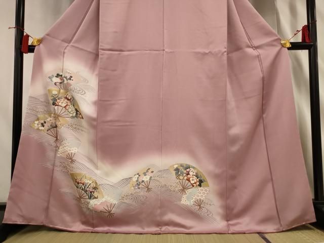 平和屋着物□訪問着 流水扇面花文 暈し染め 金彩 正絹 逸品