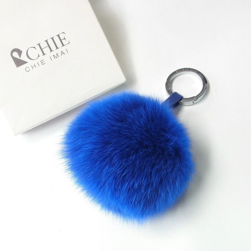 美品CHIE IMAI チエイマイ Fur Fox Golf Ball Case フォックスファー ゴルフボールケース 毛皮 リアルファー ブルー 青 チャーム キーホルダー アクセサリー ブランド古着【中古】20210513/GH5644