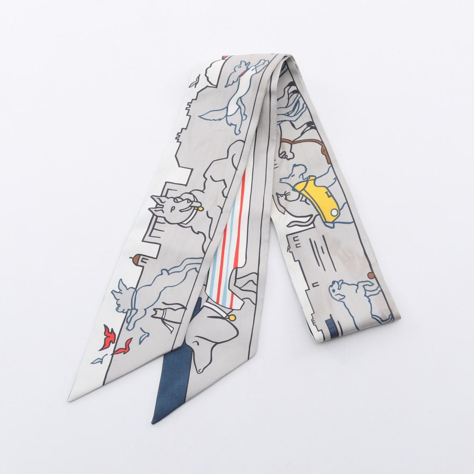 エルメス HERMES スカーフ ツイリー Parisian dog グリペール|パールグ シルク スカーフ レディース Used B