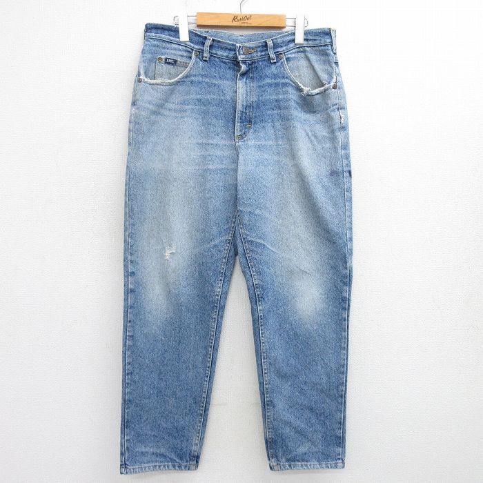 W35/古着 リー Lee ジーンズ メンズ 90s ヒゲ テーパード 紺 ネイビー デニム 24jul27 中古 ボトムス ジーパン Gパン ロング パンツ
