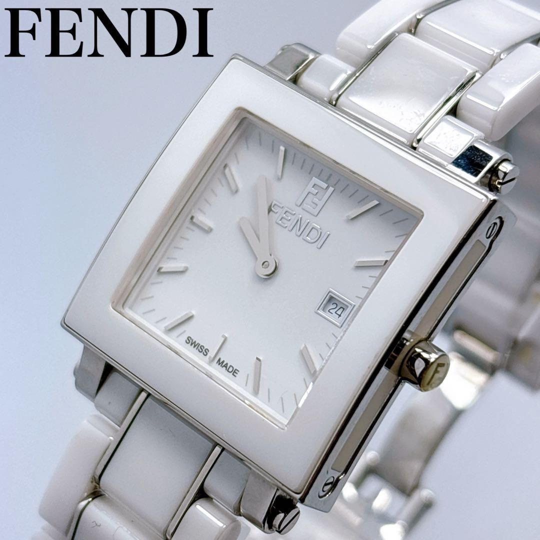 250フェンディ クアドロ 6200G デイト セラミック スクエア 腕時計