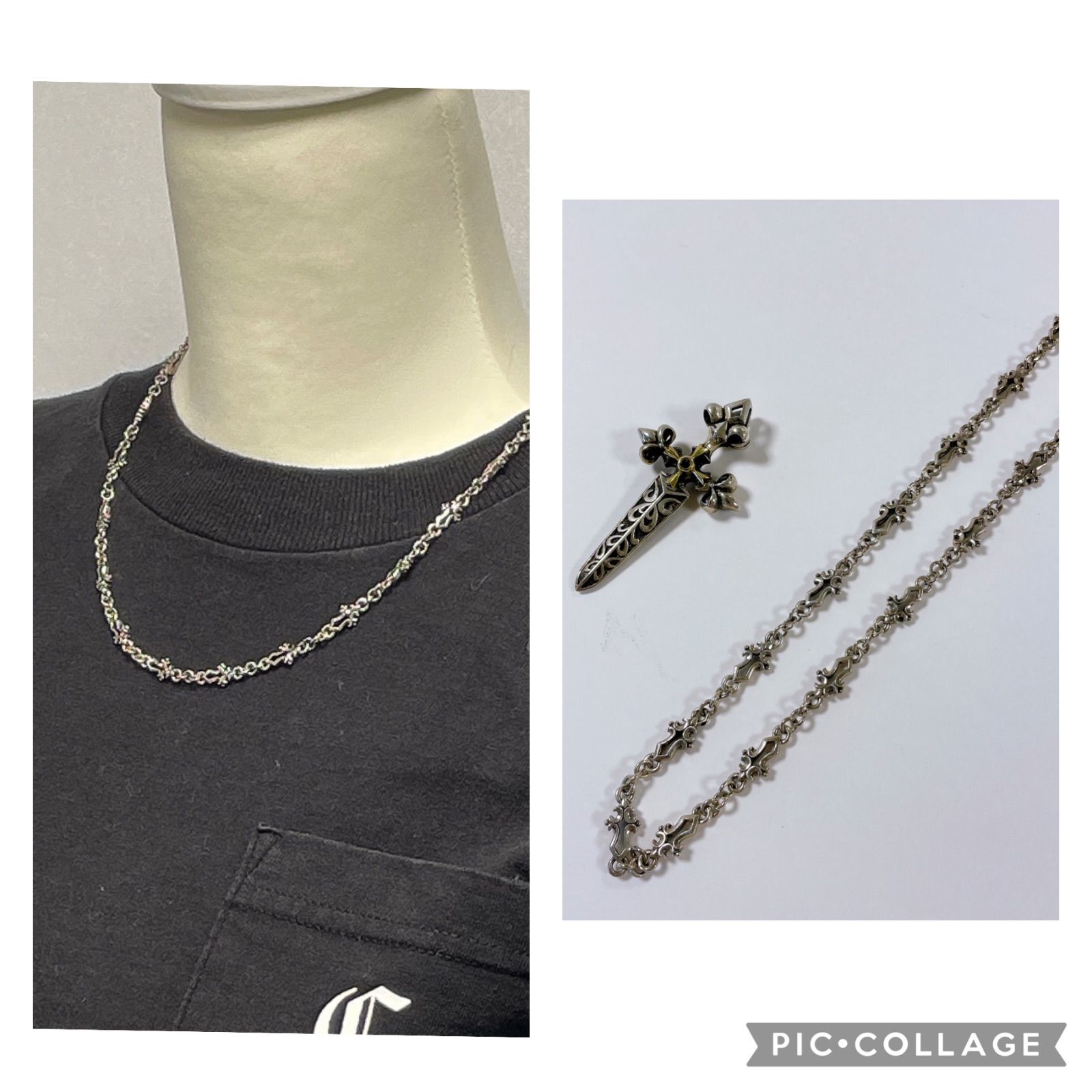 メンズシルバーネックレス クロスペンダント 2Way K18クロス&ブラウン