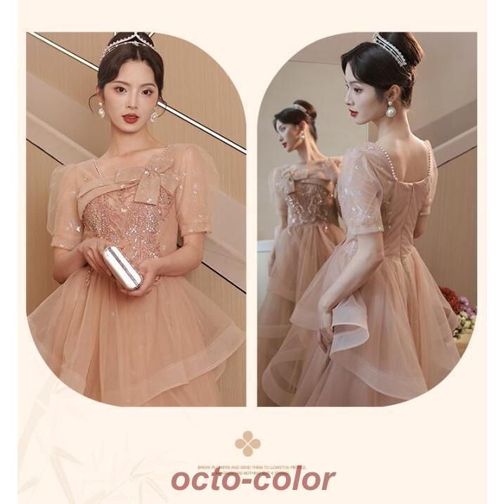 即日発送】【フォロー割】シャンパン色のイブニングドレス♡パール