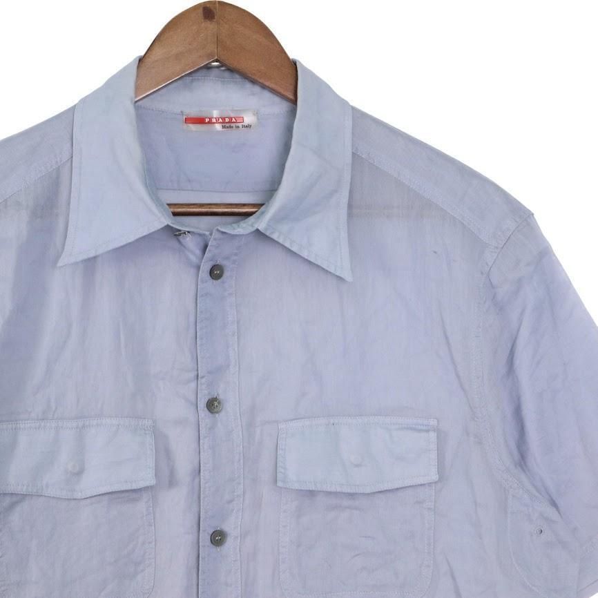 人気 PRADA プラダ プラダスポーツ 半袖シャツ ワイシャツ メンズ L カジュアル タウンユース ブルー系 通勤通学 ビジネス 旅行
