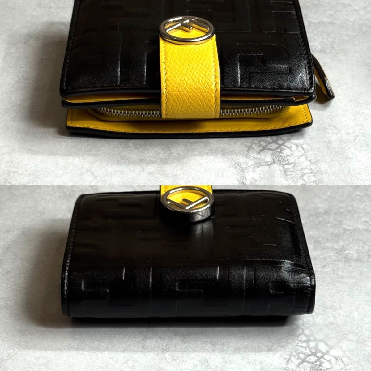 希少✨フェンディ 二つ折り財布 FFロゴ ズッカ エンボス レザー ブラック FENDI - フェンディ 財布 ズッカ FFロゴ コンパクトウォレット