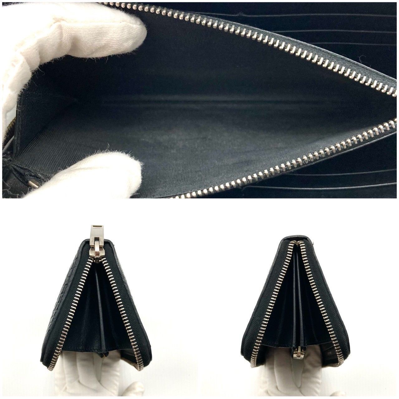 イヴサンローラン 長財布 クロコ型押し ブラック 大容量 美品 70722 イヴサンローラン 長財布 クロコ型押し ブラック 大容量 美品