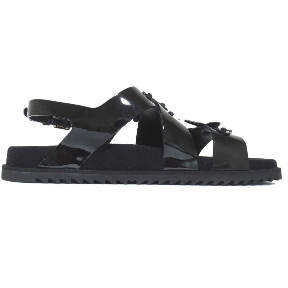 ♥ TOD S トッズ パテントレザー フラワーモチーフ スリングバック サンダル サイズ37 約24cm ブラック レディース 古着 KIN-KAAI_COM