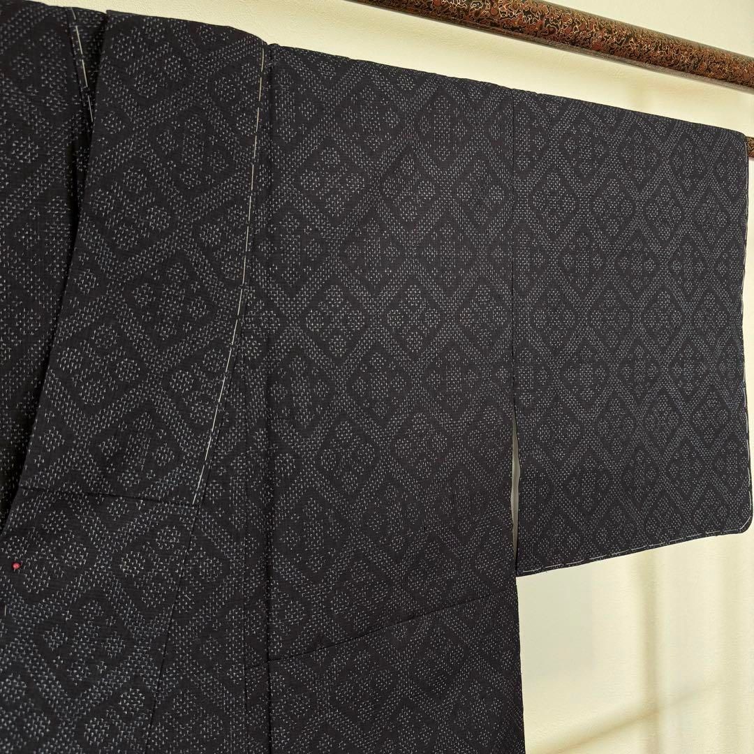 しつけ付 超美品 着物 本場結城紬 正絹 167 シンプル 証紙 濃紺 トール