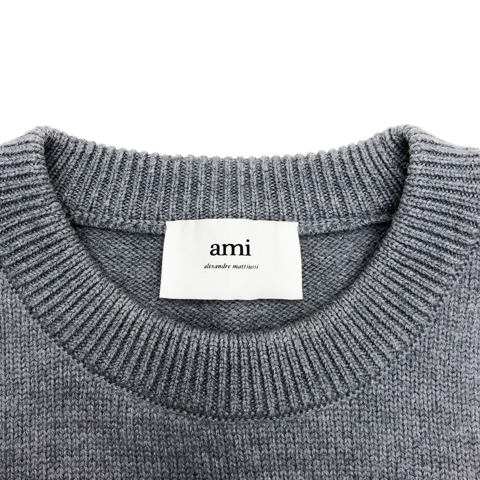 ami paris アミパリス ハート ロゴ クルーネック ニット セーター グレー UKS002 018