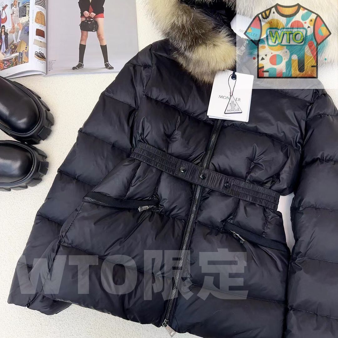 MONCLERモンクレール 黒 ダウンジャケット フード付き ウエスト