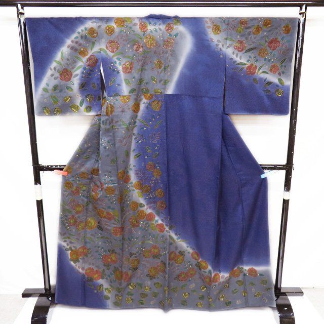 訪問着 着物 中古 正絹 辻が花模様 身丈166cm L トール A1012-7 特選 訪問着 着物 汕頭刺繍 スワトウ 辻が花模様 L トール A1012