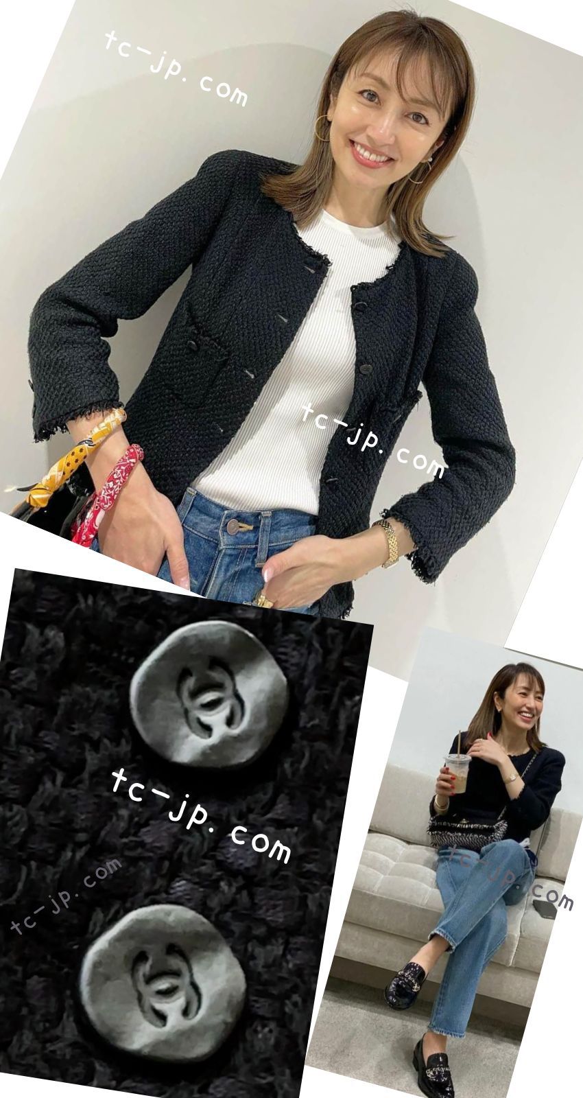 シャネル ジャケット スーツ CHANEL ブラック シルク コットン