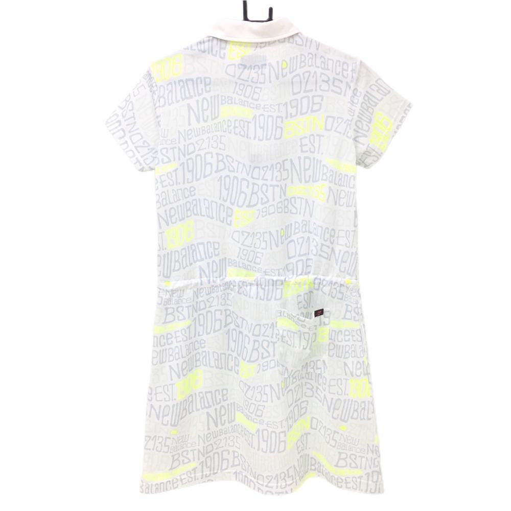 ニューバランスゴルフ 半袖ポロワンピース 白×グレー×蛍光イエロー 総柄 レディース 2 L ゴルフウェア New Balance