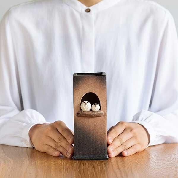 3個セット）ふくろうペア角花入 日本製 信楽焼 花瓶 hc-21 ※陶器,陶製 